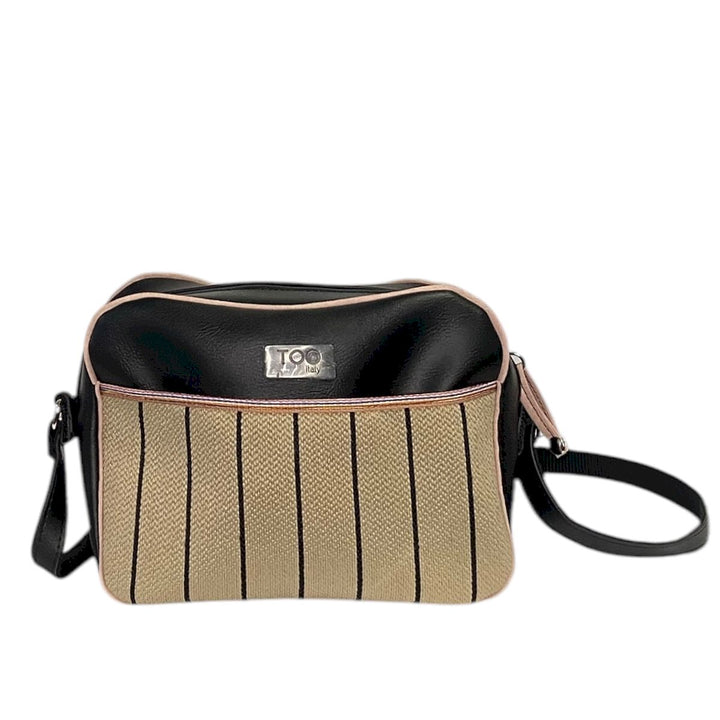 Camera Bag borsa con struttura morbida a tracolla in pelle vegan con bordo a contrasto e tasca frontale in rafia 100% circolare