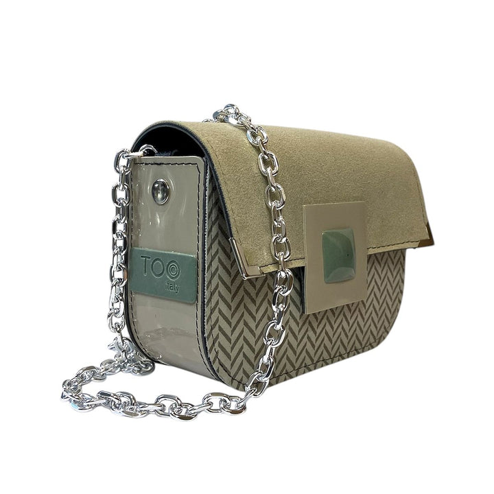 Chicca Maxi TOOitaly: Messenger Bag artigianale Made in Italy compatta in PVC e Alcantara con tracolla e dettagli in resina