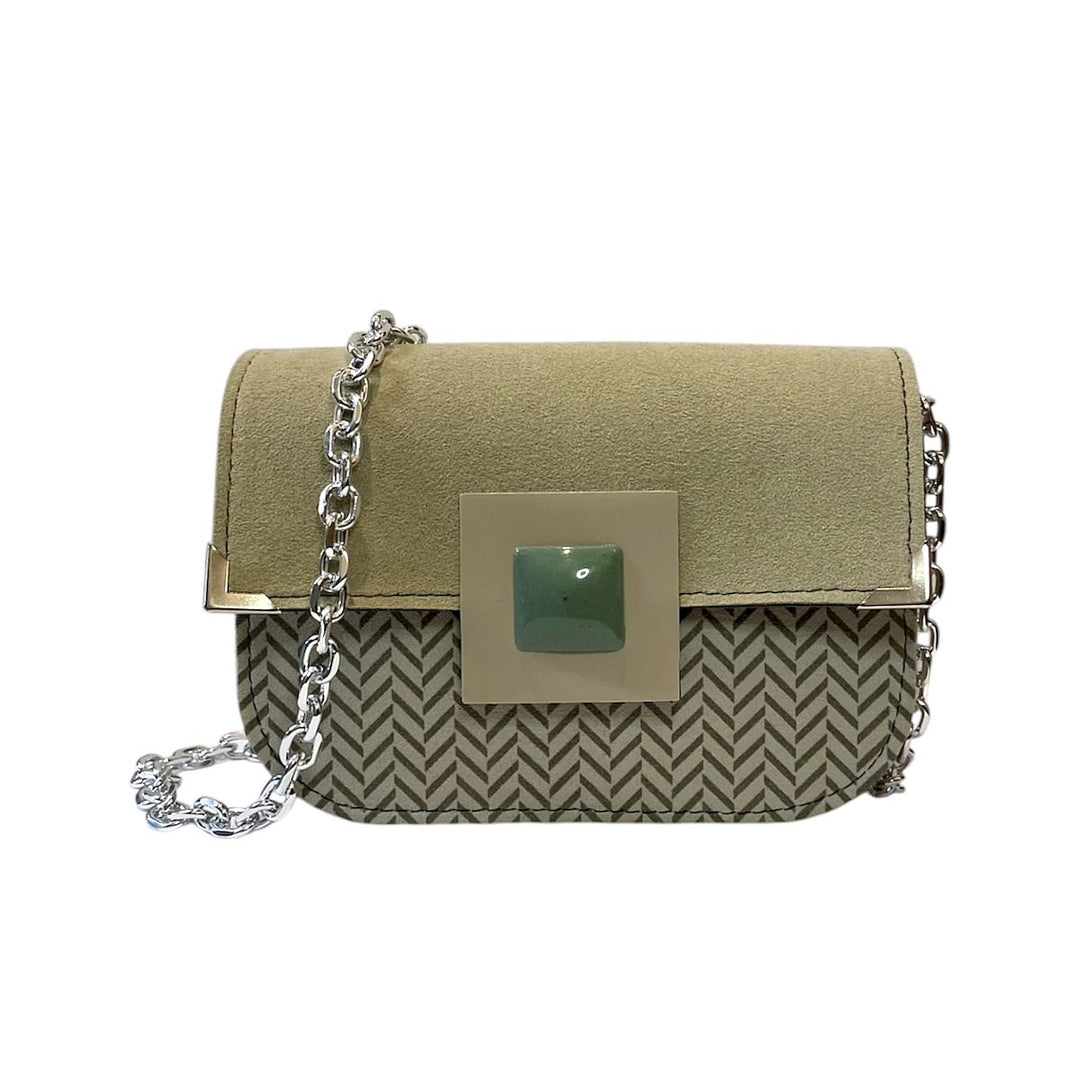 Chicca Maxi TOOitaly: Messenger Bag artigianale Made in Italy compatta in PVC e Alcantara con tracolla e dettagli in resina