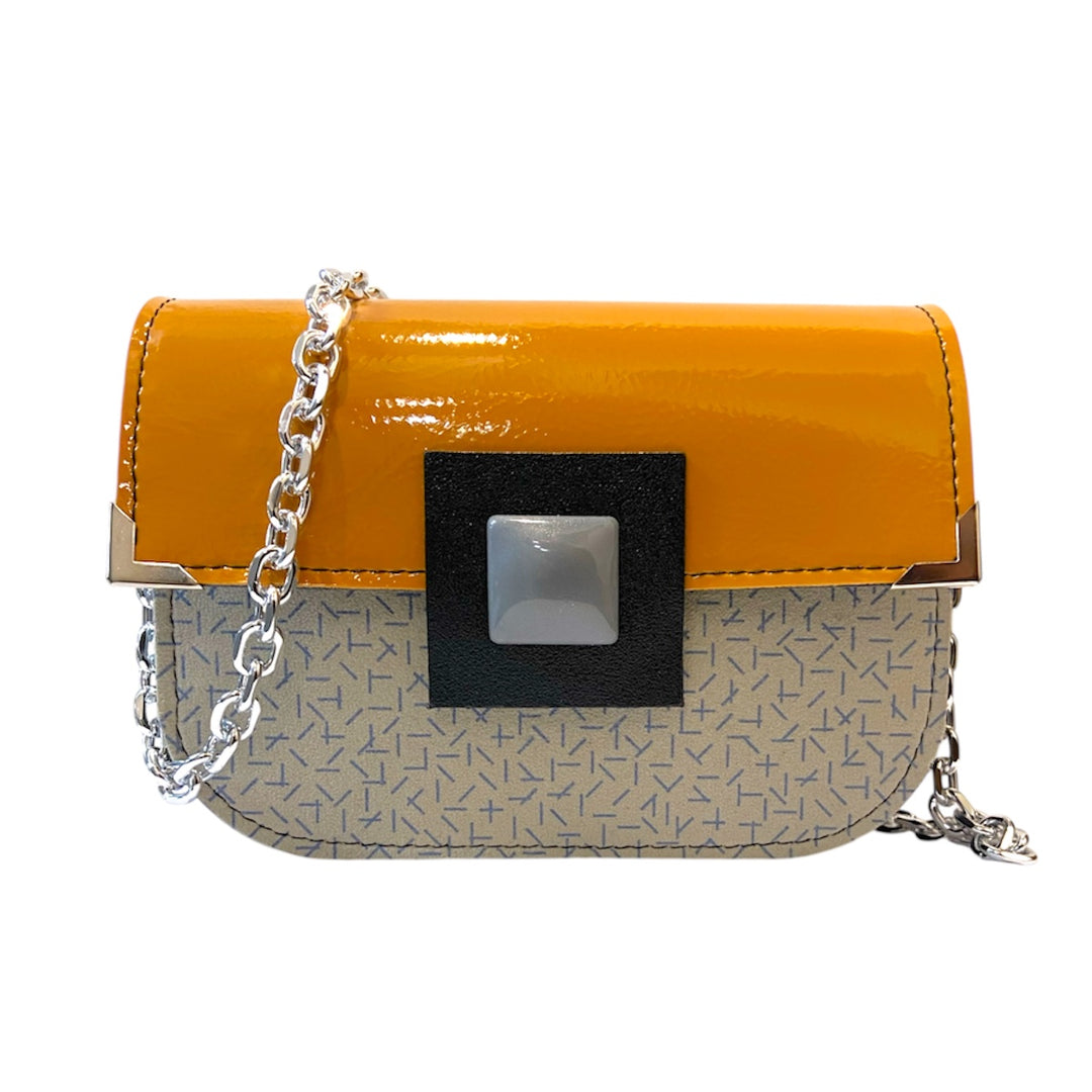 Chicca Maxi TOOitaly: Messenger Bag artigianale Made in Italy compatta in PVC e Alcantara con tracolla e dettagli in resina