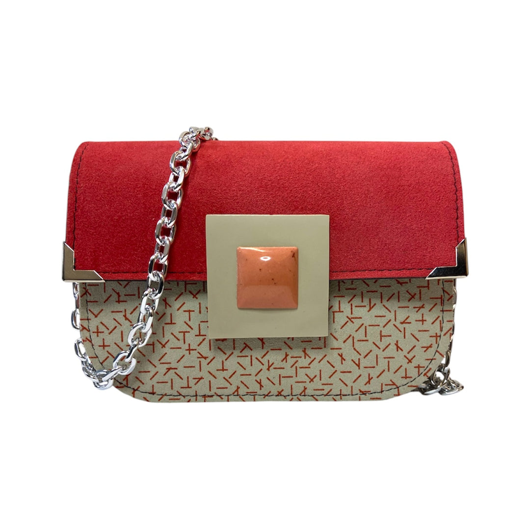 Chicca Maxi TOOitaly: Messenger Bag artigianale Made in Italy compatta in PVC e Alcantara con tracolla e dettagli in resina