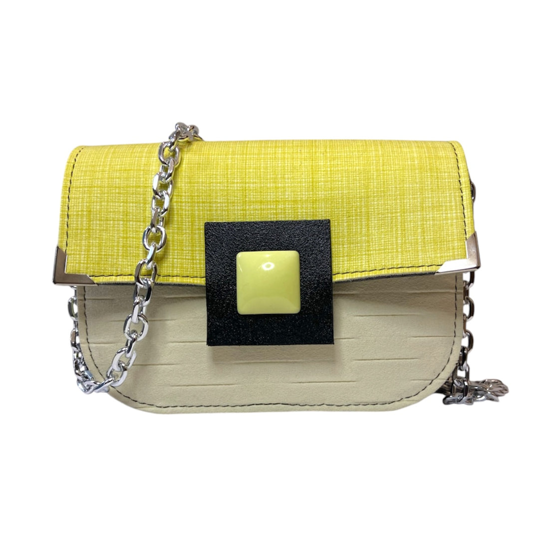 Chicca Maxi TOOitaly: Messenger Bag artigianale Made in Italy compatta in PVC e Alcantara con tracolla e dettagli in resina