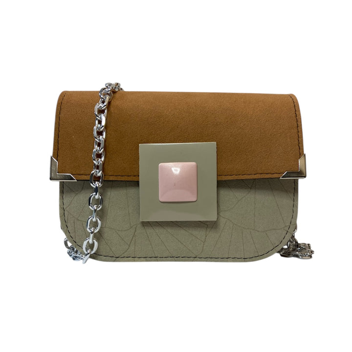 Chicca Mini TOOitaly: Messenger Bag artigianale Made in Italy compatta in PVC e Alcantara con tracolla e dettagli in resina