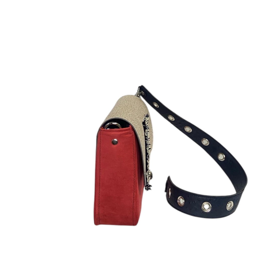 Ester Maxi TOOitaly:  borsa a tracolla con struttura semirigida artigianale Made in Italy compatta in PVC e Alcantara con manico in pelle vegan