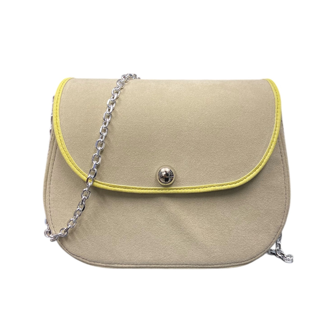 Everyday, borsa con struttura semirigida in alcantara sabbia con bordo a contrasto in alcantara lime
