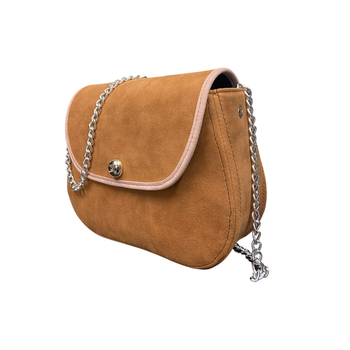 Everyday, borsa con struttura semirigida in alcantara camoscio con bordo a contrasto in alcantara rosa