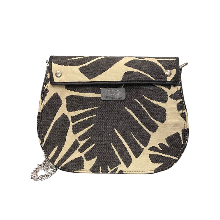Everyday, borsa con struttura semirigida in tessuto foglia, bordo elegante in pelle vegan nera