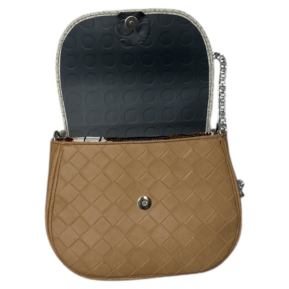Everyday, borsa con struttura semirigida in pelle vegan intrecciata corda con bordo a contrasto in alcantara ghiaccio con stecchetta blu