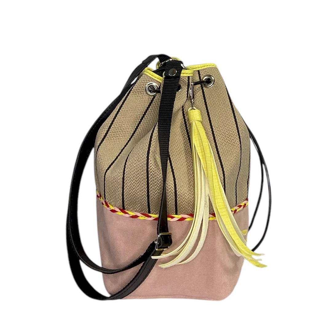 Secchiello di TOOitaly: borsa a tracolla donna con struttura rinforzata, in alcantara o tessuti circolari