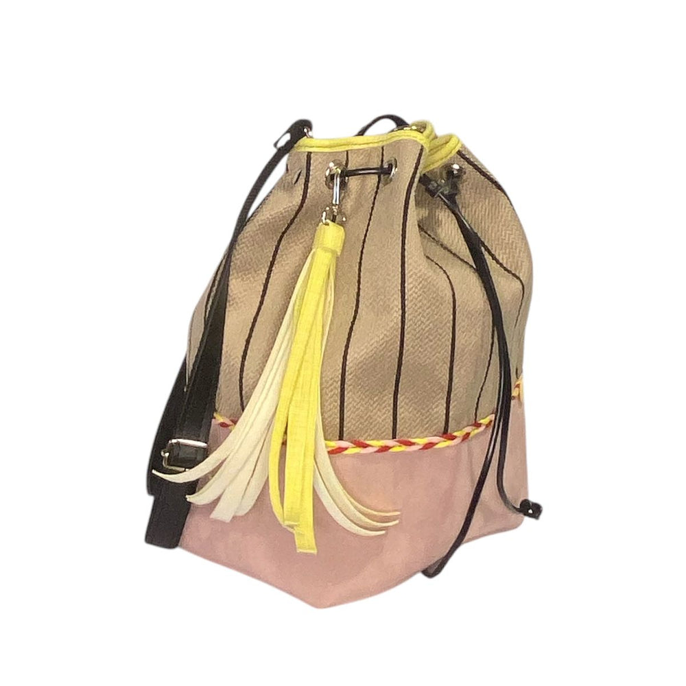 Secchiello di TOOitaly: borsa a tracolla donna con struttura rinforzata, in alcantara o tessuti circolari