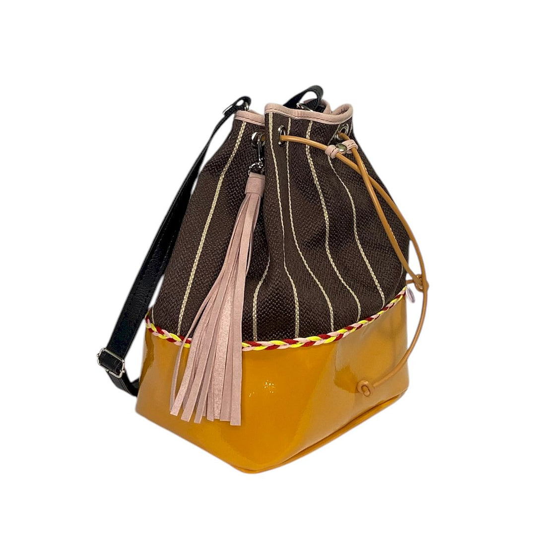 Secchiello di TOOitaly: borsa a tracolla donna con struttura rinforzata, in alcantara o tessuti circolari