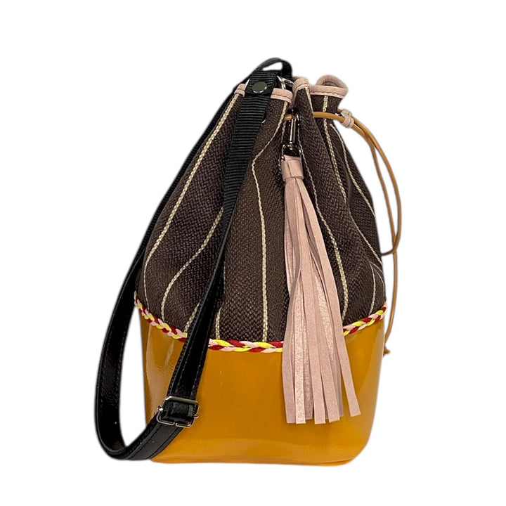 Secchiello di TOOitaly: borsa a tracolla donna con struttura rinforzata, in alcantara o tessuti circolari