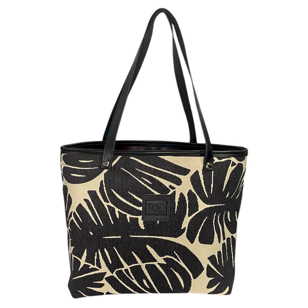Tote : borsa a spalla artigianale in tessuti circolari e alcantara, con tasca interna con cerniera, chiusura calamitata e manici in Cordura riciclata