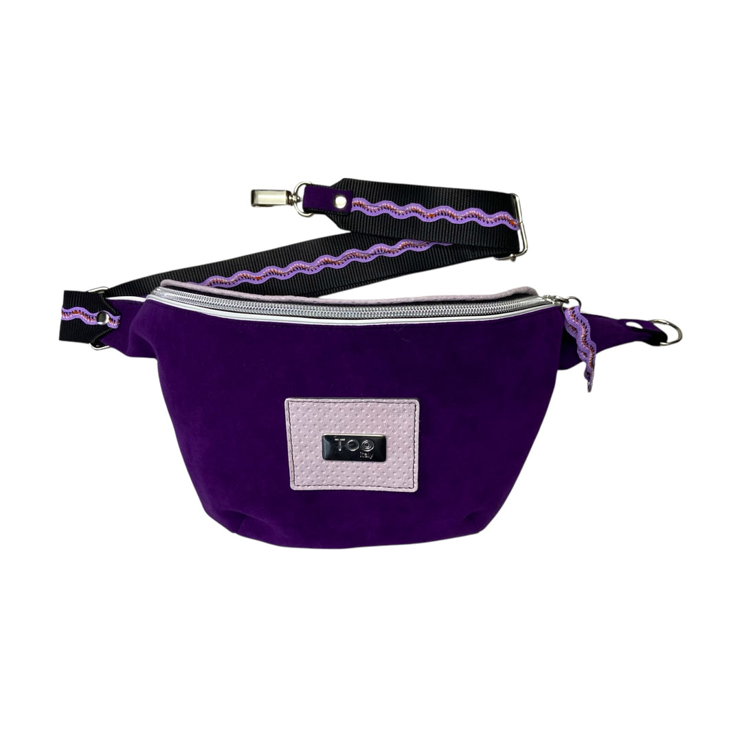 Marsupio TOOitaly Viola Iris in alcantara con tracolla regolabile e passamaneria