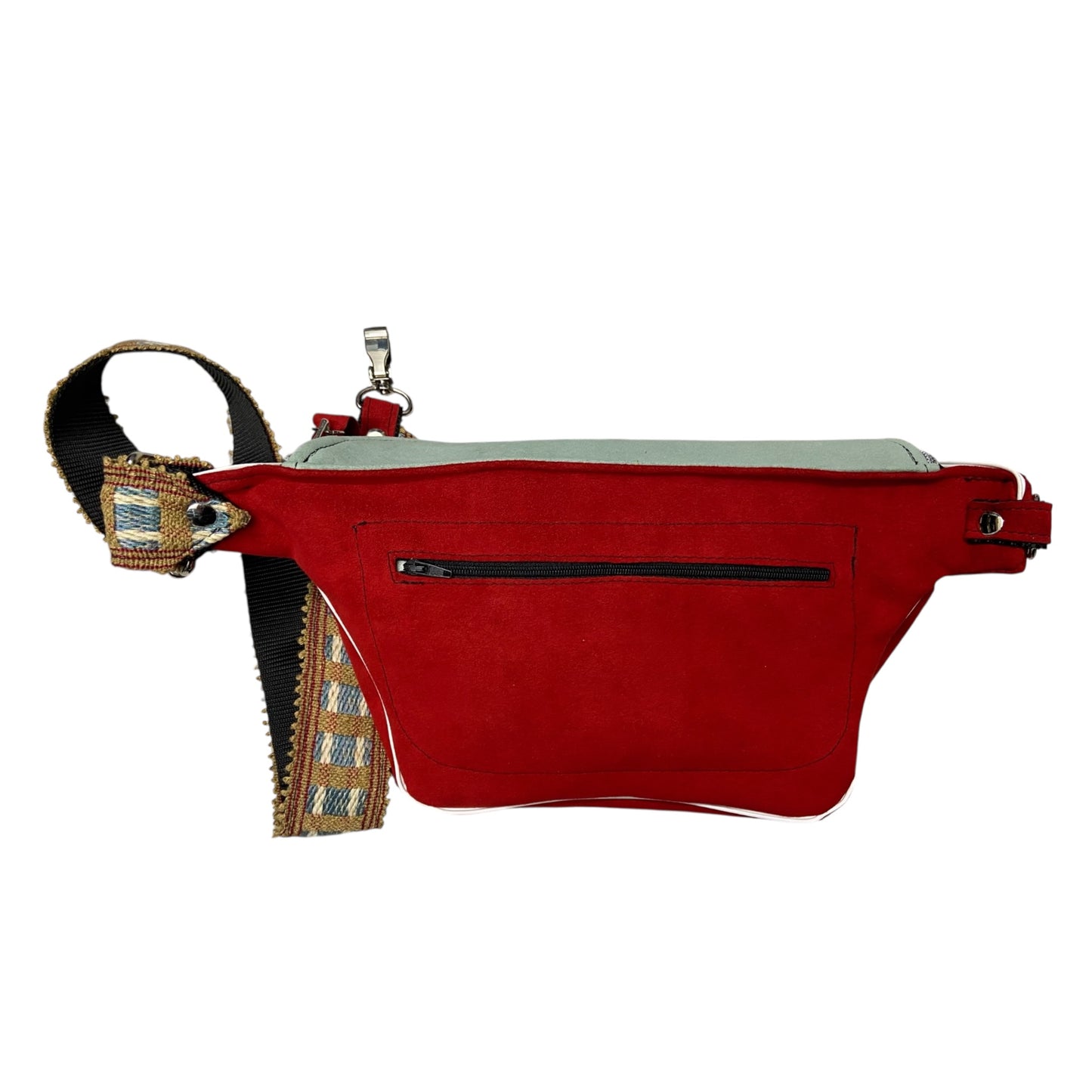 Marsupio TOOitaly Rosso Vermiglio in alcantara con tracolla regolabile. Accessorio capiente, elegante e Made in Italy.