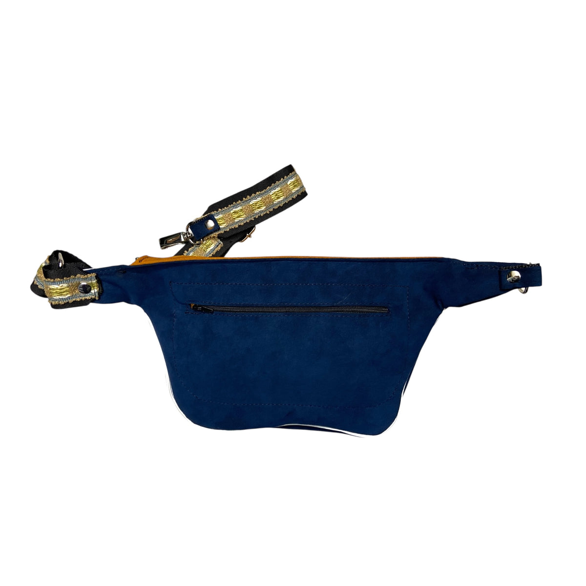 Marsupio TOOitaly Blu Zaffiro in alcantara con tracolla regolabile. Accessorio capiente, elegante e Made in Italy.