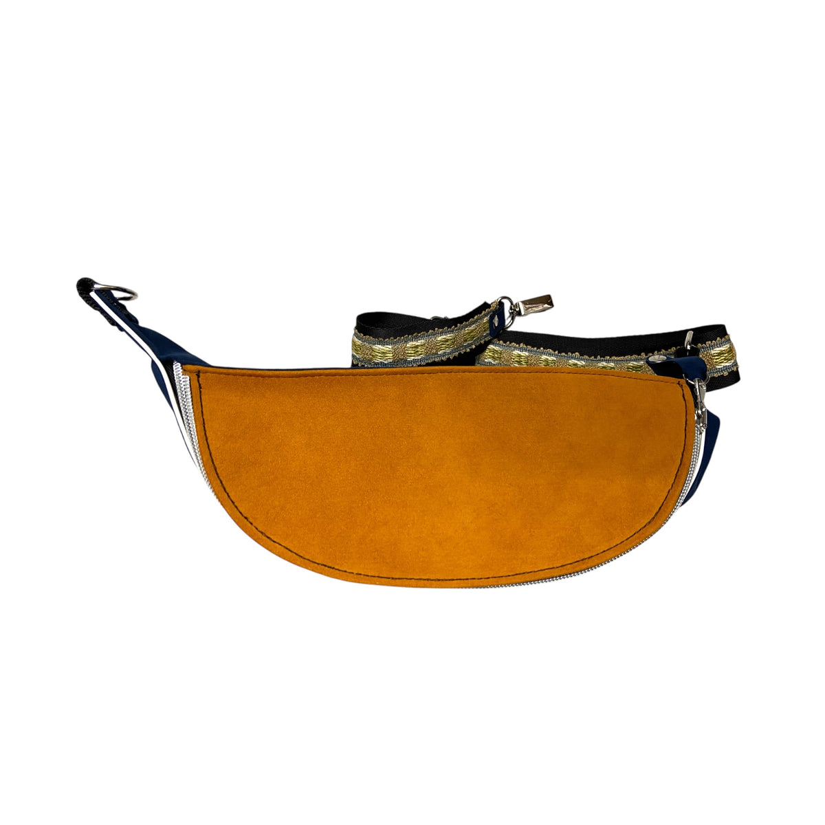 Marsupio TOOitaly Blu Zaffiro in alcantara con tracolla regolabile. Accessorio capiente, elegante e Made in Italy.