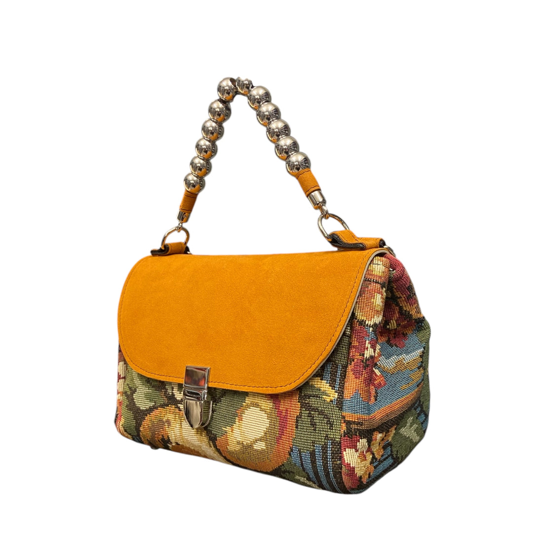 Mini Miura Bouclé Barocco Senape – Borsa Tweed Bouclé TOOitaly