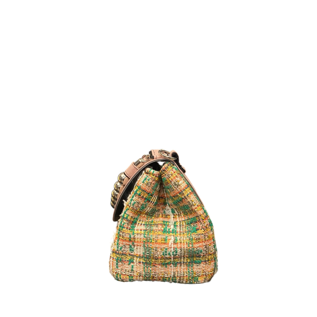 Mini Miura TOOitaly in tweed Chicco e alcantara rosa. Borsa elegante con manico a sfere e tracolla removibile.