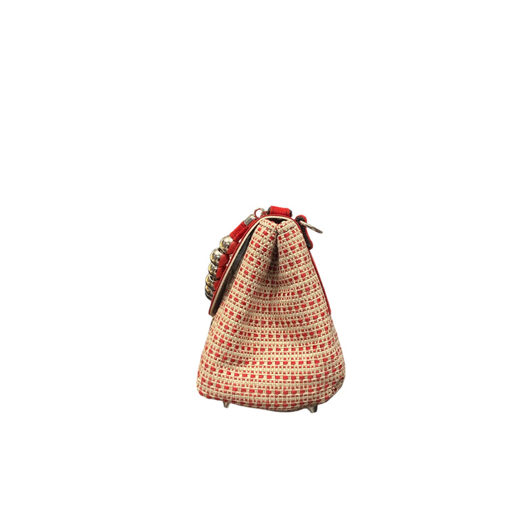 Mini Miura TOOitaly tweed Chicco rosso e alcantara. Borsa compatta Made in Italy con manico a sfere.