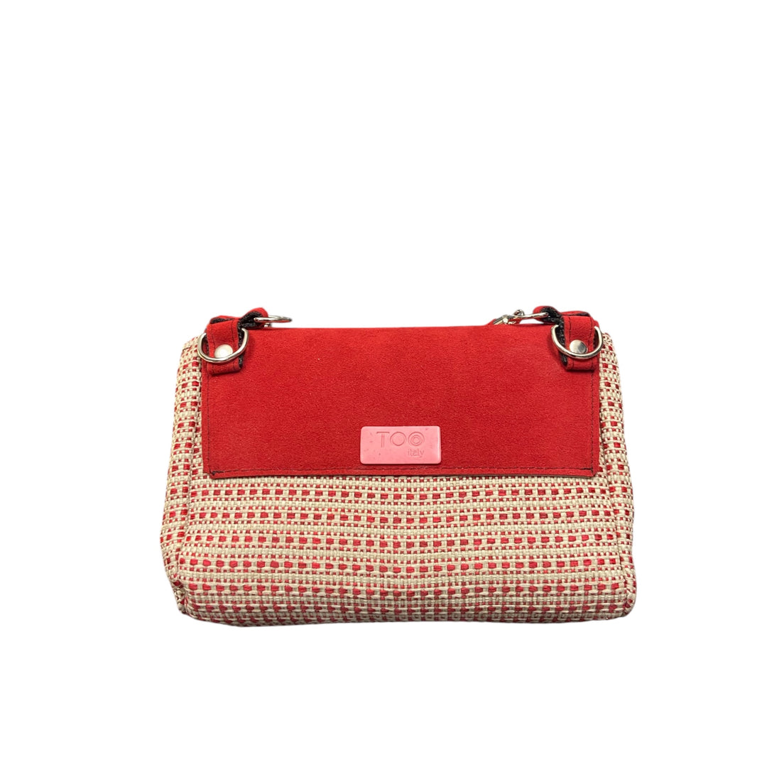 Mini Miura TOOitaly tweed Chicco rosso e alcantara. Borsa compatta Made in Italy con manico a sfere.