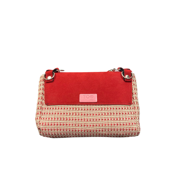 Mini Miura TOOitaly tweed Chicco rosso e alcantara. Borsa compatta Made in Italy con manico a sfere.