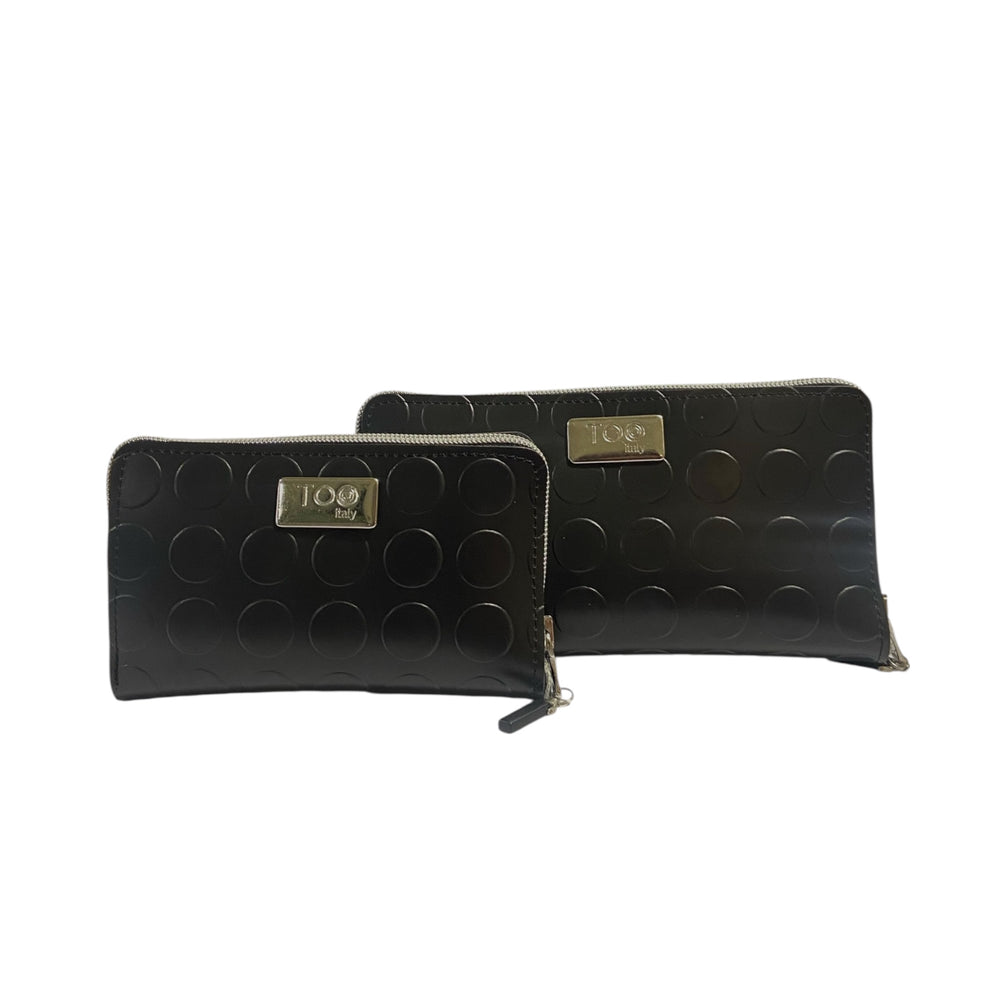 Portafoglio Maxi Nero in PVC Bullonato – Zip Around TOOitaly