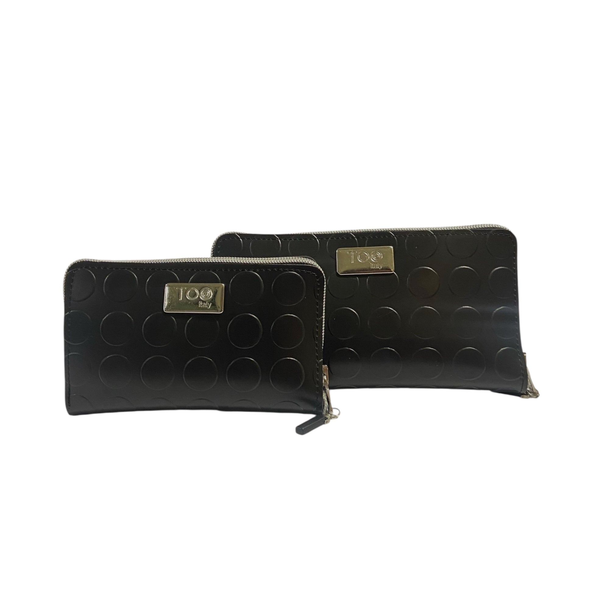 Portafoglio Maxi Nero in PVC Bullonato – Zip Around TOOitaly