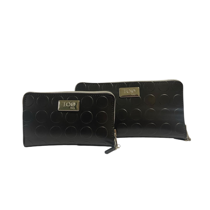 Portafoglio Maxi Nero in PVC Bullonato – Zip Around TOOitaly