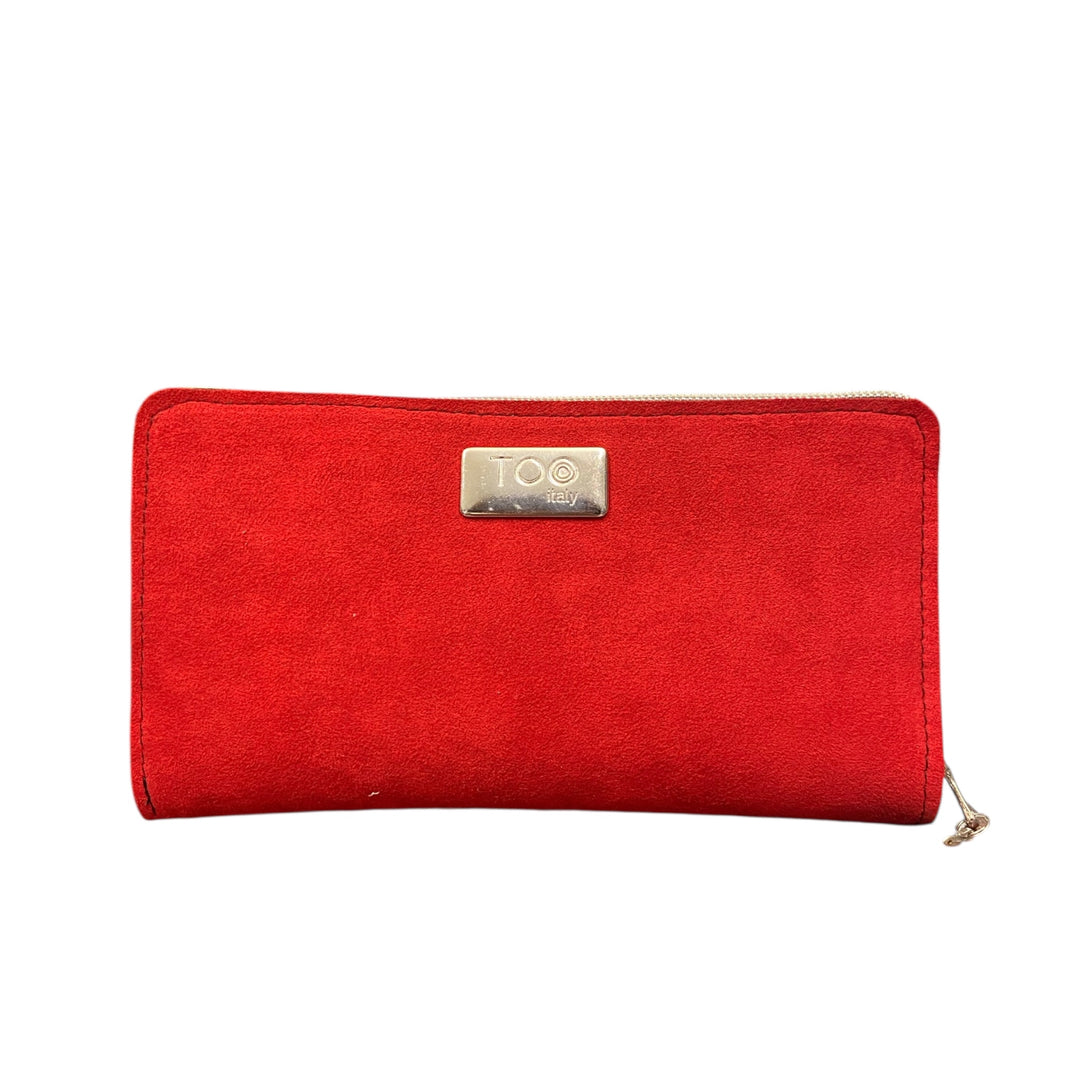 Portafoglio Maxi TOOitaly in alcantara rossa con zip. Morbido, elegante e capiente.