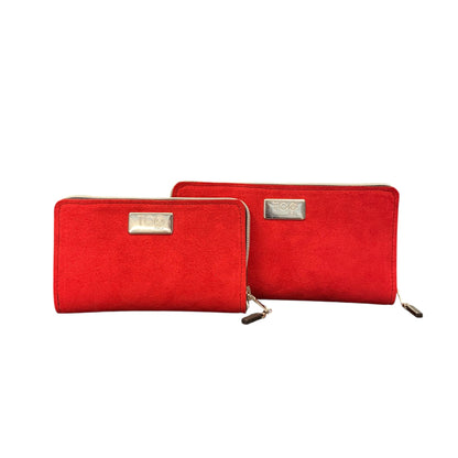 Portafoglio Maxi TOOitaly in alcantara rossa con zip. Morbido, elegante e capiente.