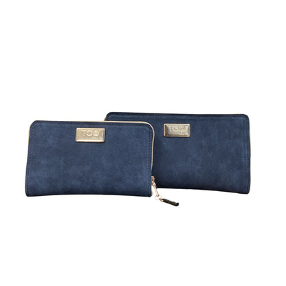 Portafoglio Maxi TOOitaly blu in alcantara con zip perimetrale. Elegante e funzionale.