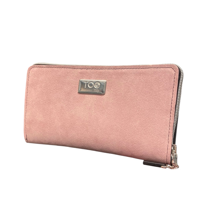 Portafoglio Maxi TOOitaly in alcantara rosa con zip. Morbido, elegante e capiente.