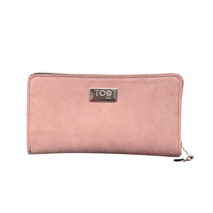 Portafoglio Maxi TOOitaly in alcantara rosa con zip. Morbido, elegante e capiente.