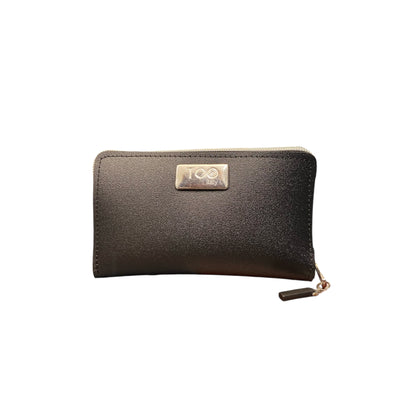 Portafoglio Mini TOOitaly in PVC satinato nero con zip. Compatto e raffinato.