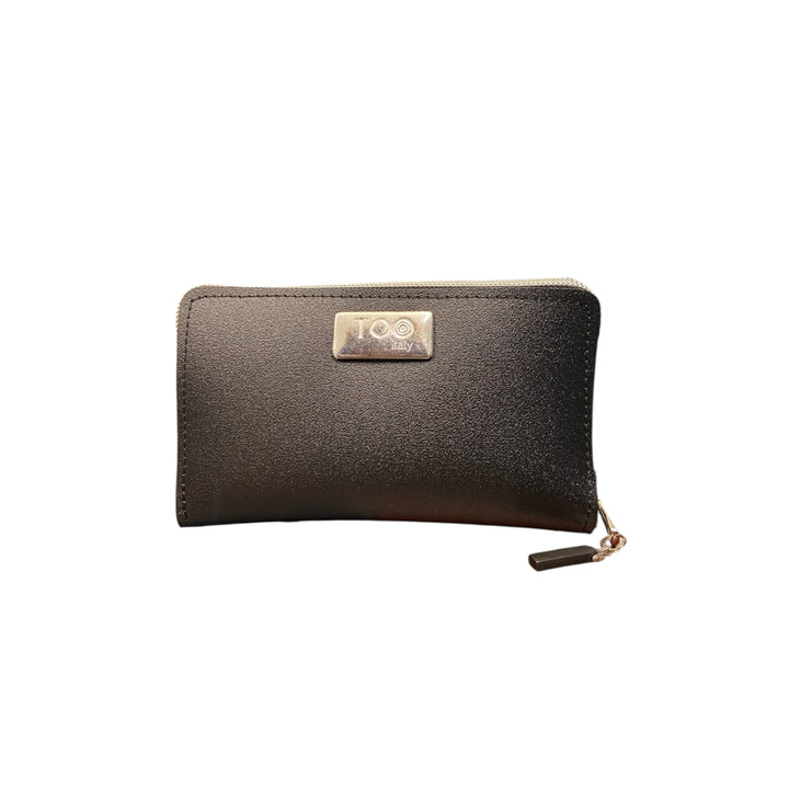 Portafoglio Mini TOOitaly in PVC satinato nero con zip. Compatto e raffinato.