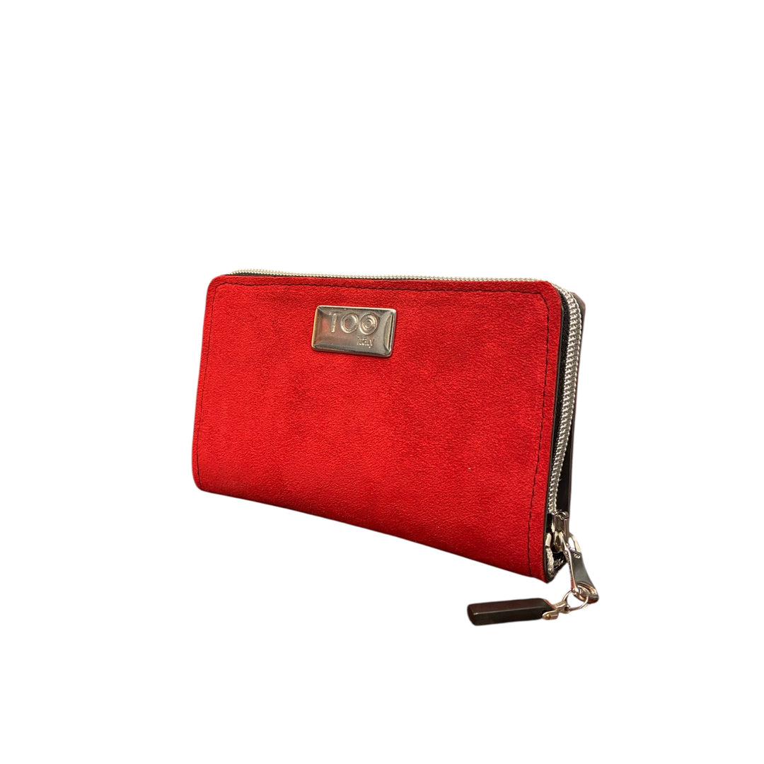 Portafoglio Mini TOOitaly in alcantara rossa con zip. Compatto, elegante e pratico.