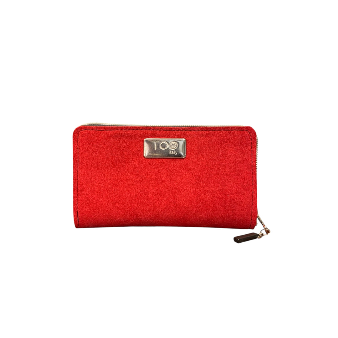 Portafoglio Mini TOOitaly in alcantara rossa con zip. Compatto, elegante e pratico.