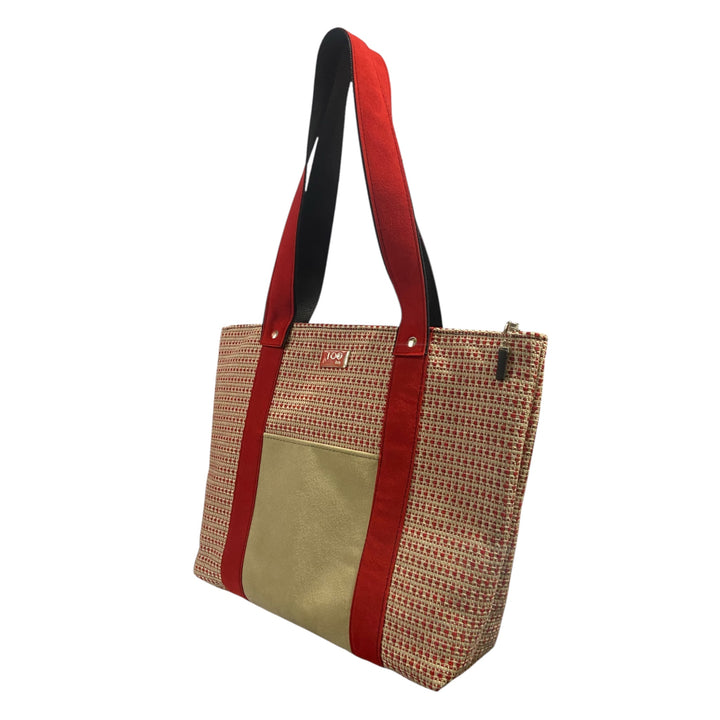 Shopper Tweed Rosso con Manici in Alcantara – TOOitaly