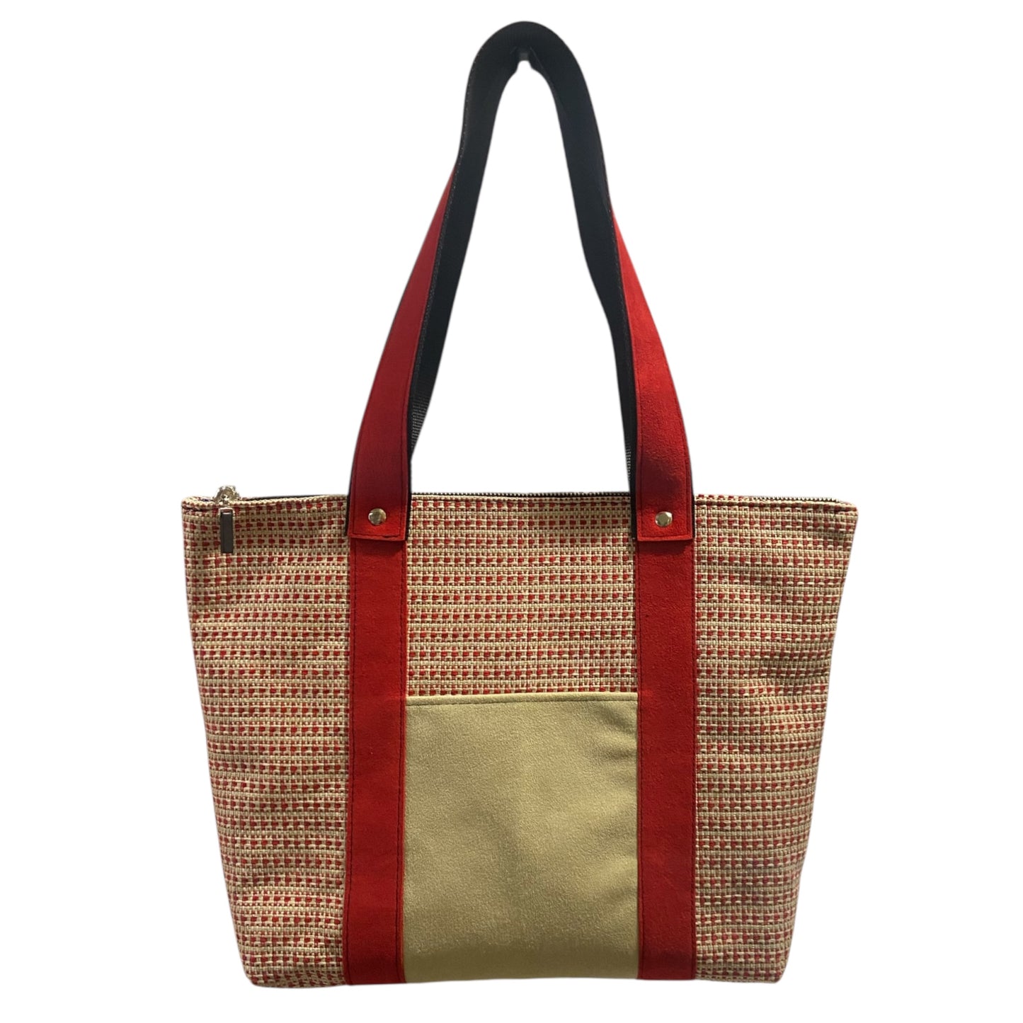 Shopper Tweed Rosso con Manici in Alcantara – TOOitaly