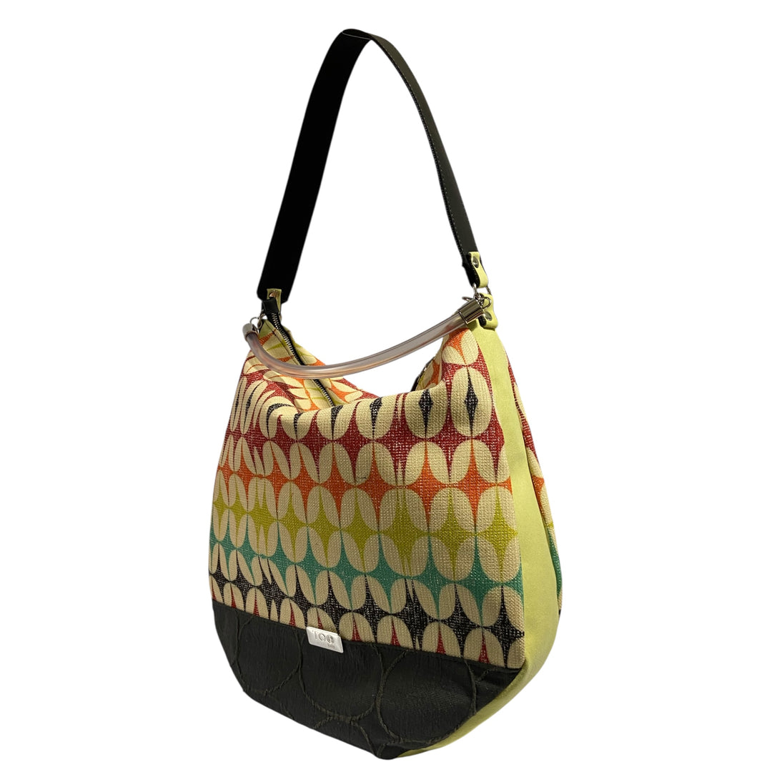Hobo Maxi TOOitaly Aurora multicolor in tessuti circolari - Borsa grande, leggera e capiente, con manico trasparente e tracolla, Made in Italy.