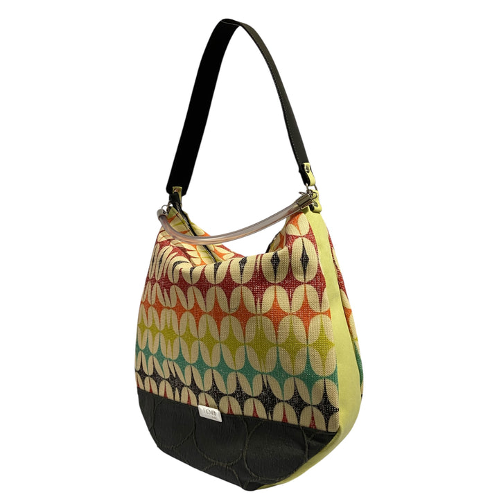 Hobo Maxi TOOitaly Aurora multicolor in tessuti circolari - Borsa grande, leggera e capiente, con manico trasparente e tracolla, Made in Italy.