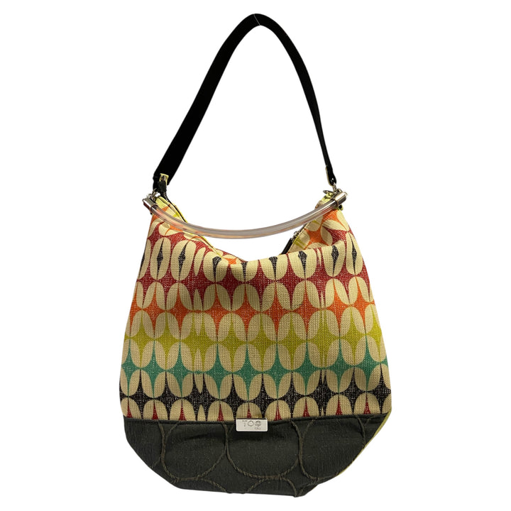 Hobo Maxi TOOitaly Aurora multicolor in tessuti circolari - Borsa grande, leggera e capiente, con manico trasparente e tracolla, Made in Italy.