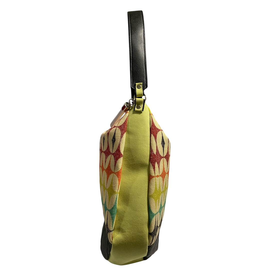 Hobo Maxi TOOitaly Aurora multicolor in tessuti circolari - Borsa grande, leggera e capiente, con manico trasparente e tracolla, Made in Italy.