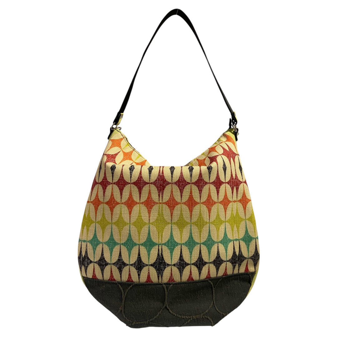 Hobo Maxi TOOitaly Aurora multicolor in tessuti circolari - Borsa grande, leggera e capiente, con manico trasparente e tracolla, Made in Italy.