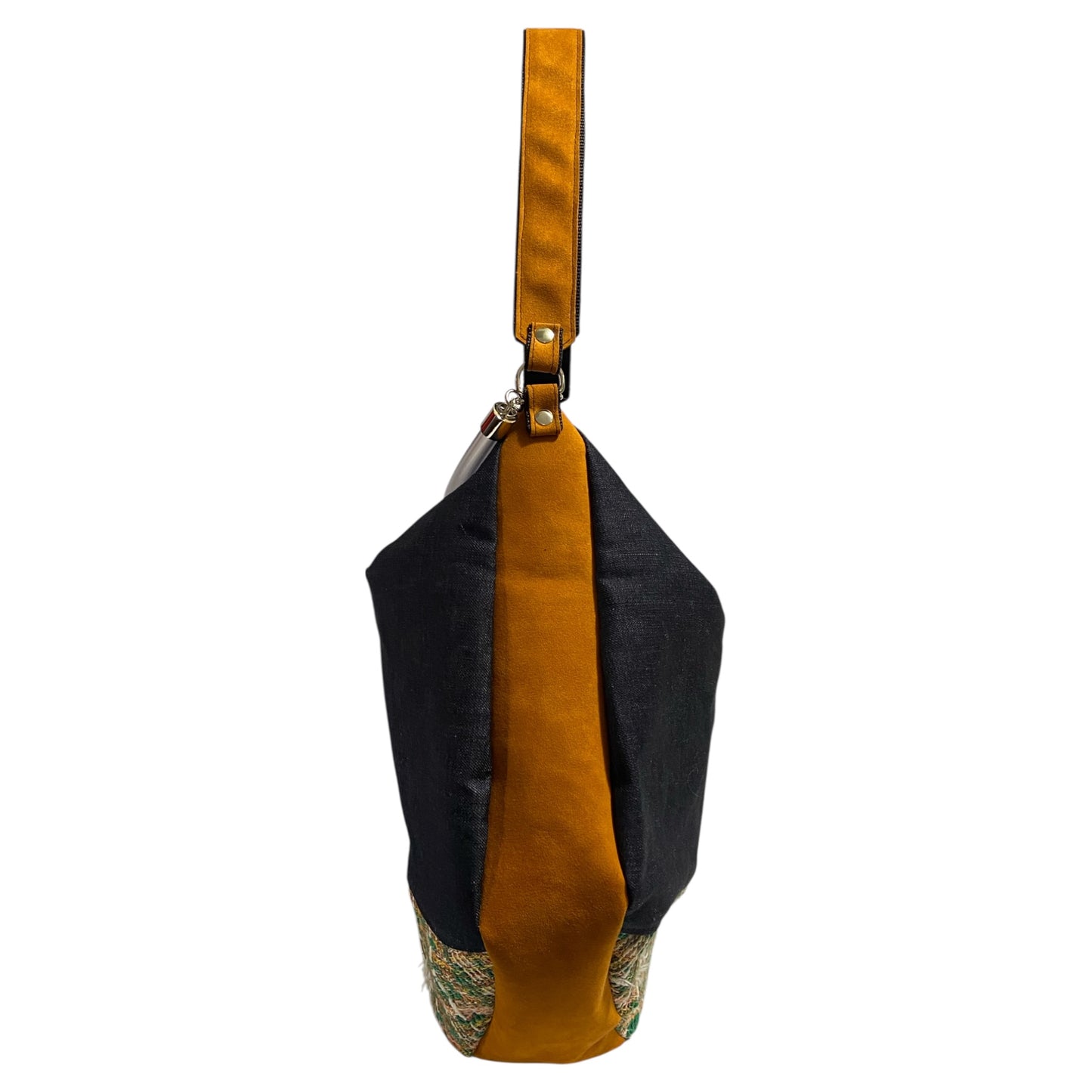 Hobo Maxi TOOitaly Denim Soleil blu e senape - Borsa grande in tessuto e alcantara, leggera e capiente, Made in Italy.