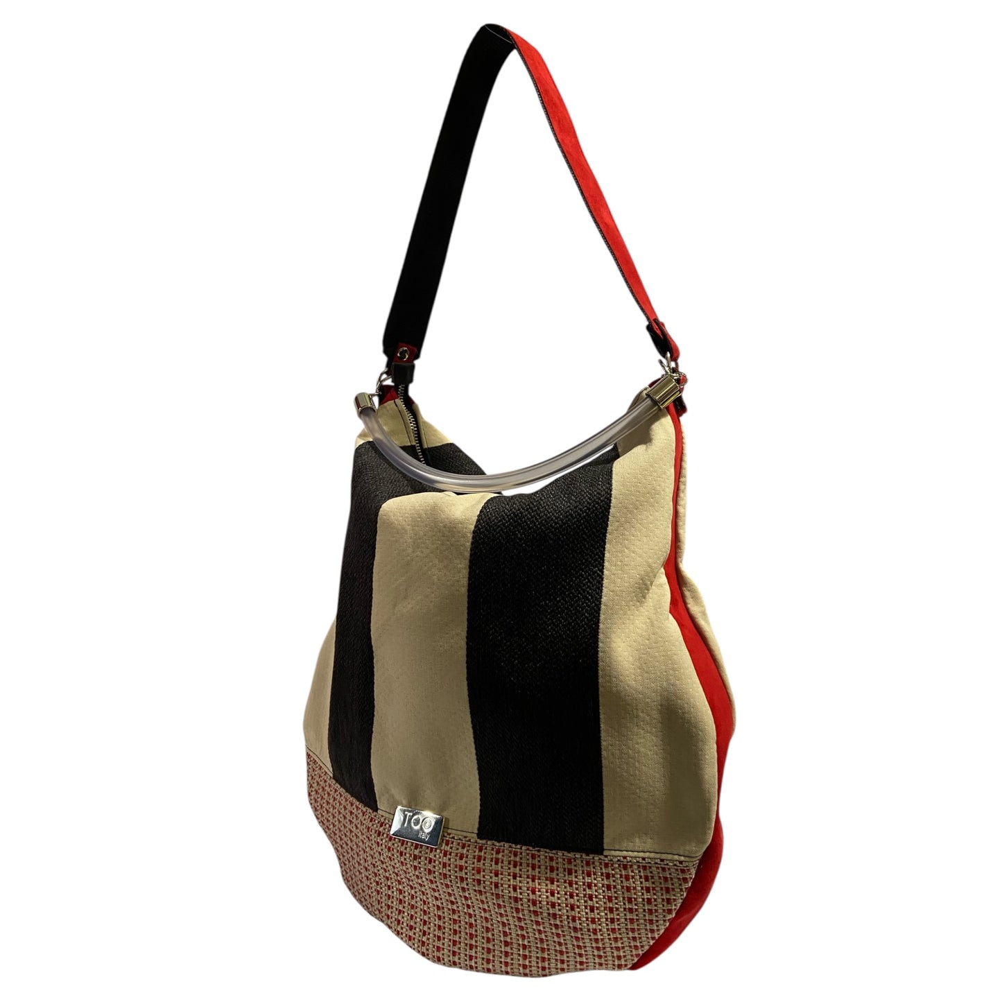 Hobo Maxi TOOitaly Graphic Rouge in tessuti circolari - Borsa capiente e leggera con manico trasparente, Made in Italy.