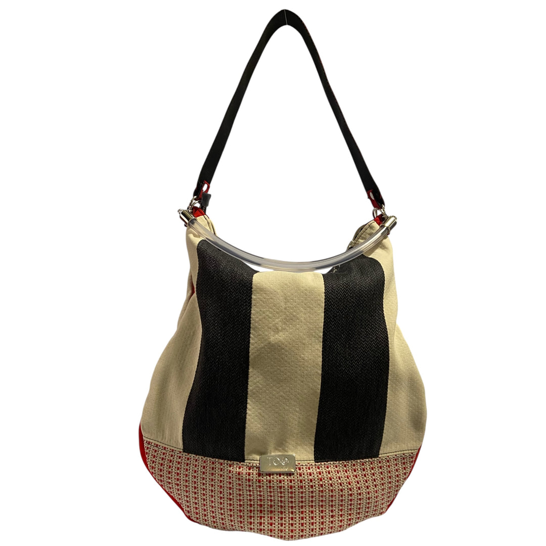 Hobo Maxi TOOitaly Graphic Rouge in tessuti circolari - Borsa capiente e leggera con manico trasparente, Made in Italy.