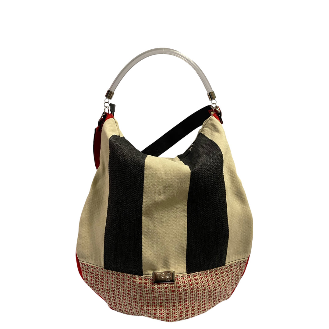 Hobo Maxi TOOitaly Graphic Rouge in tessuti circolari - Borsa capiente e leggera con manico trasparente, Made in Italy.
