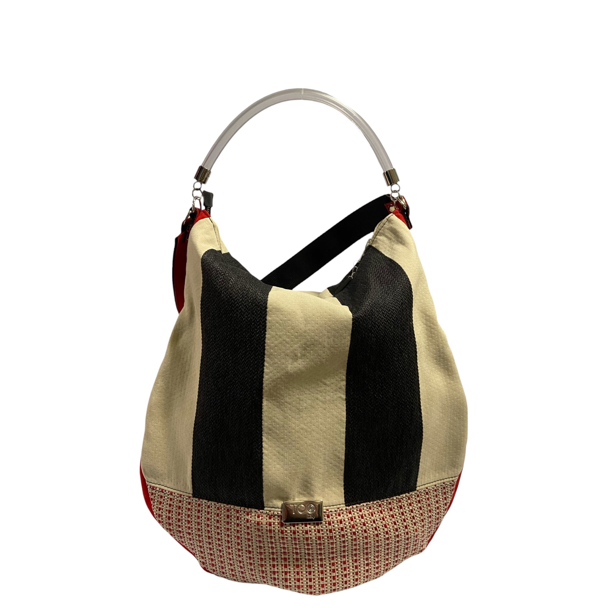 Hobo Maxi TOOitaly Graphic Rouge in tessuti circolari - Borsa capiente e leggera con manico trasparente, Made in Italy.